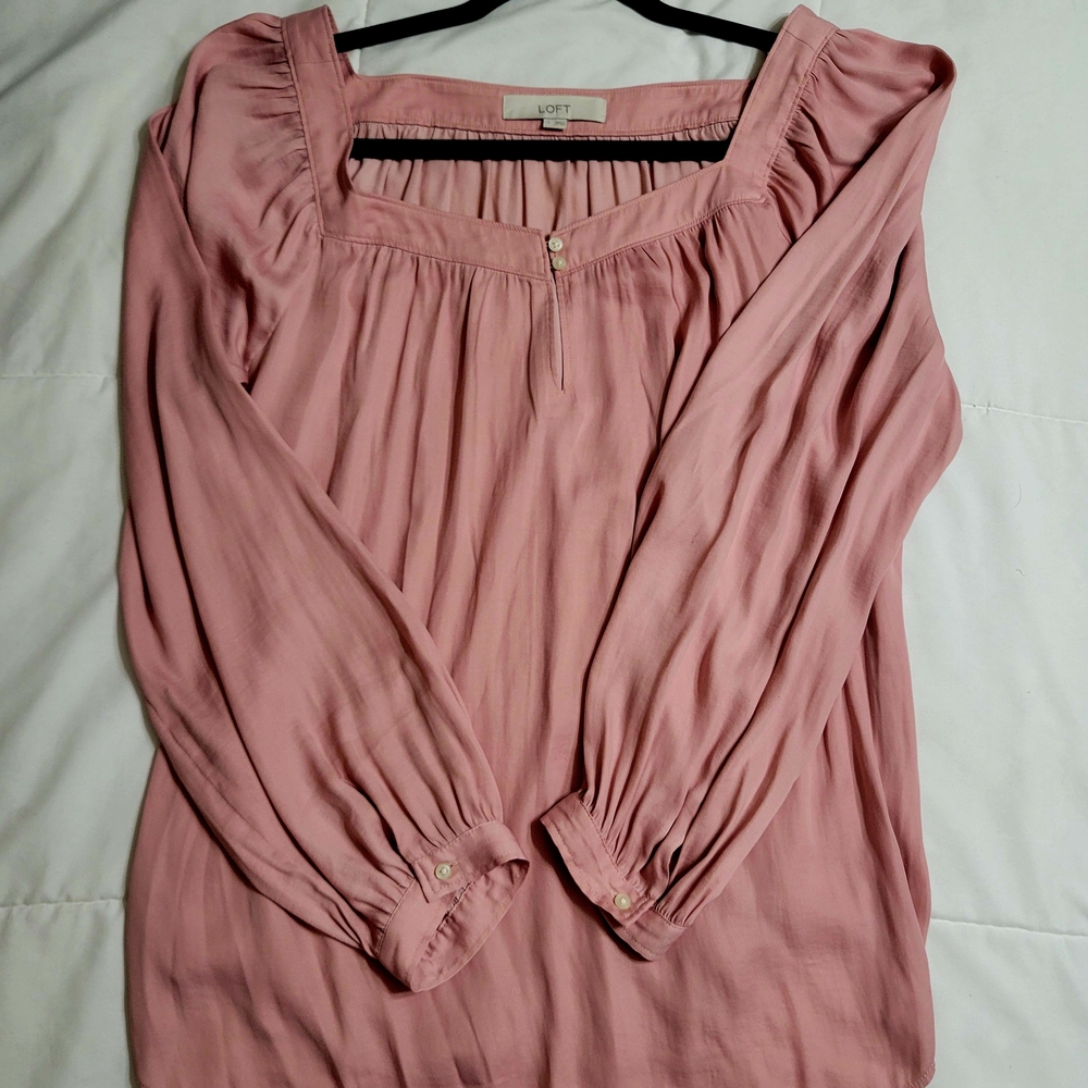 LOFT Dusty Rose Square-Neck Peasant Blouse